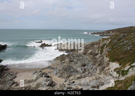 Cornwall, UK. 12th Sep, 2016. View of Fistral Bay, a production location for the Rosamunde Pilcher series of ZDF television in Cornwall, England, 12 September 2016. PHOTO: PHILIP DETHLEFS/dpa/Alamy Live News Stock Photo