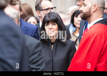 London, UK. 27 September 2016. Claudia Winkleman. Friends, family, colleagues and celebrities depart after the Terry Wogan Thanksgiving Service at Westminster Abbey. Credit:  Bettina Strenske/Alamy Live News Stock Photo
