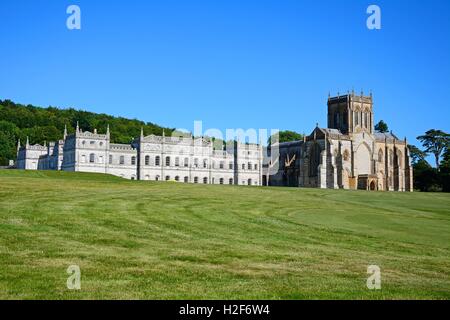 View of Milton Abbey church and school, Milton Abbas, Dorset, England, UK, Western Europe. Stock Photo