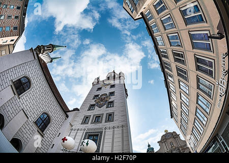 MUNICH, GERMANY - MAY 15, 2016: Tower of the Old Town Hall Stock Photo