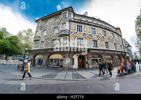 MUNICH, GERMANY - MAY 15, 2016: The building, located on Rindermarkt street , appearance. Stock Photo