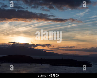 Sunset over Mull and Kerrera from McCaigs Tower Oban Argyll and Bute Scotland Sunset over Mull and Kerrera from McCaigs Tower Oban Argyll and Bute Scotland