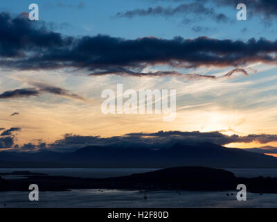 Sunset over Mull and Kerrera from McCaigs Tower Oban Argyll and Bute Scotland Sunset over Mull and Kerrera from McCaigs Tower Oban Argyll and Bute Scotland