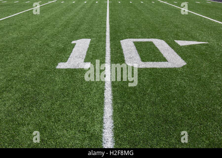 Yardage markers on a football field. Stock Photo