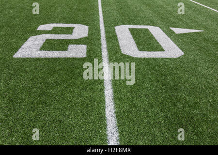 Yardage markers on a football field. Stock Photo