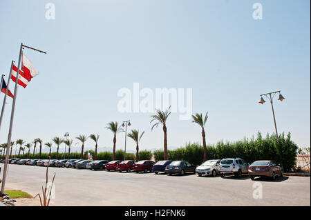 Hurghada, Egypt -20 August 2016: Car parking near resort hotel at Egypt Stock Photo