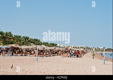 Hurghada, Egypt -20 August 2016: Beach with people in resort Stock Photo