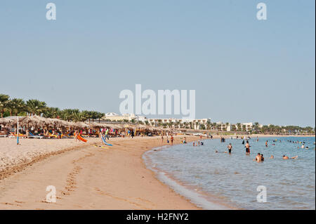 Hurghada, Egypt -20 August 2016: Beach with people in resort Stock Photo