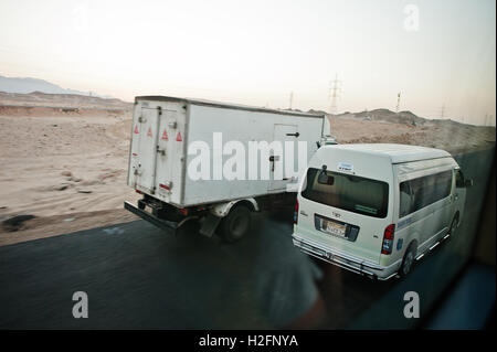 Hurghada, Egypt -20 August 2016: Moving on highway egyptian cars and bus Stock Photo