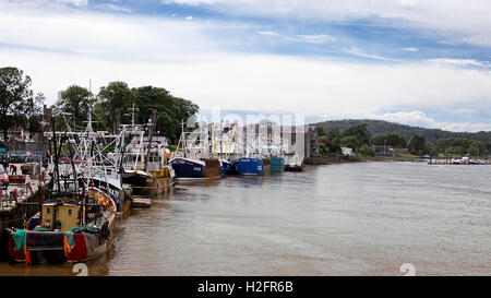 Fishing boats moored alongside the quay at Kirkcudbright, Scotland. Stock Photo