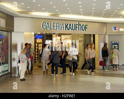 Galeria Kaufhof department store entrance with people shopping in Cologne, Germany Stock Photo