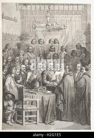 SIGNING OF THE TREATY OK WESTPHALIA. - from 'Cassell's Illustrated Universal History' - 1882