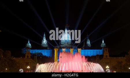 Barcelona, Spain. Magic Fountain of Montjuic laser and water show at night. Stock Photo