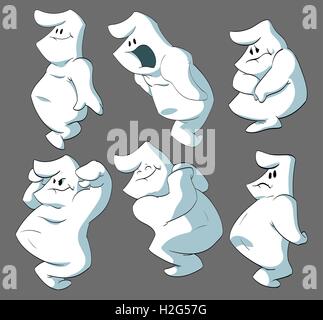 Set of vector, cartoon ghost illustrations. Cute apparitions. Stock Vector