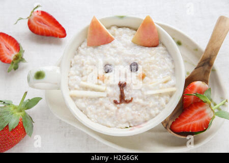 Cat kitten porridge breakfast , food art for kids Stock Photo