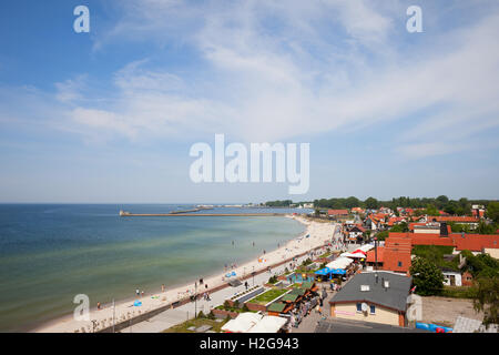 Resort town of Hel in Poland, beach and promenade and townscape view from above, Baltic Sea, Puck Bay, Pomerania region. Stock Photo