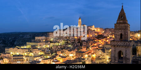 Matera (Basilicata Italy) Sasso Barisano at twilight Stock Photo