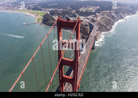 Afternoon aerial view of the Golden Gate Bridge and Highway 101 in San Francisco, California. Stock Photo