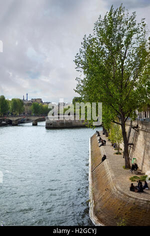 Docks and Seine river in Paris in Spring Stock Photo