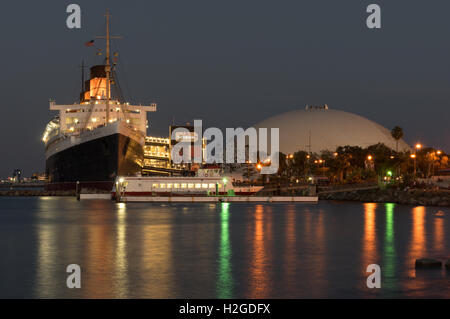 RMS Queen Mary retired ocean liner and dome. The iconic ship is currently a floating hotel. Stock Photo