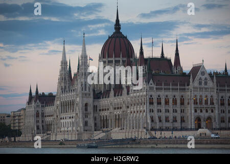 Hungarian Parliament Building, one of Europe's oldest legislative buildings, viewed from the River Danube, Budapest, Hungary Stock Photo