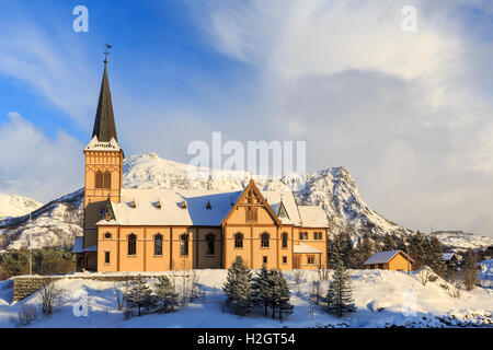 Vågan Church, Lofoten Cathedral in winter, Kabelvåg, Austvågøya Island, Lofoten, Nordland, Norway Stock Photo