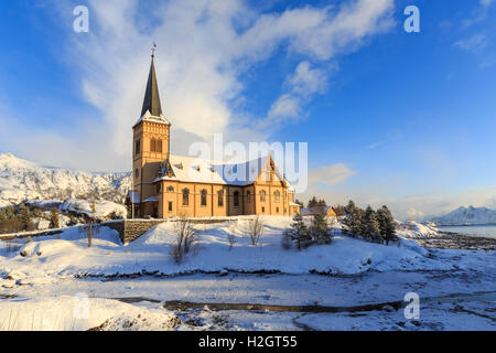 Vågan Church, Lofoten Cathedral in winter, Kabelvåg, Austvågøya Island, Lofoten, Nordland, Norway Stock Photo