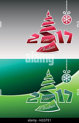 Merry christmas 2017 background design with origami pine and snowflake Stock Vector