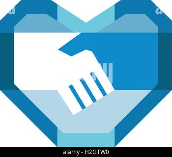 Illustration of hand shaking forming a heart shape viewed from the side set on isolated white background done in retro style. Stock Vector