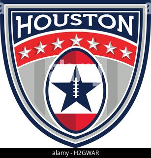 Illustration of an American football ball big game set inside shield crest with stars and stripes and the word Houston done in retro style. Stock Vector