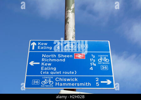 london network cycle routes sign at chalkers corner, southwest london, england Stock Photo