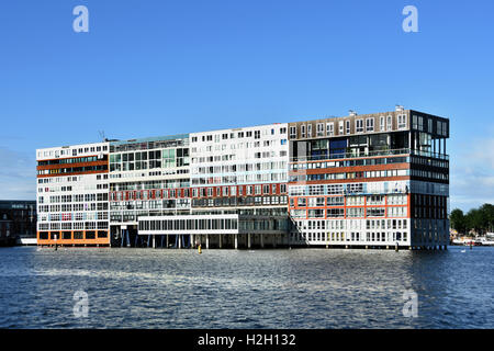 Amsterdam Netherlands modern architecture Apartments on Westerdoksdijkand between Oude Houthaven  and IJ port Harbor canal