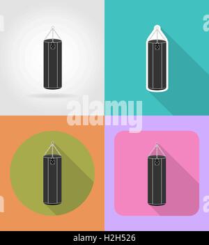 punching bag for boxing flat icons vector illustration isolated on background Stock Vector