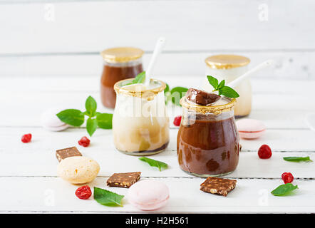 Chocolate and vanilla panna cotta (dessert) Stock Photo