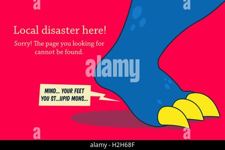 Error 404 page. The leg of big monster with scream speech balloon. Error page design template. Stock Vector