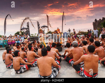 A kecak dance being performed at Uluwatu. Bali, Indonesia, Asia. Stock Photo