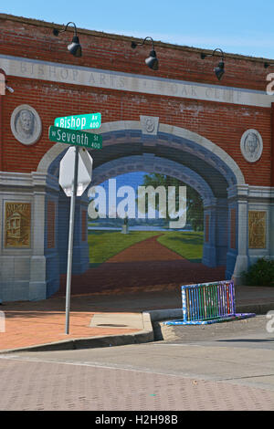 A street mural in the trendy Bishop Arts District of the Oak Cliff neighborhood in Dallas Texas. Stock Photo