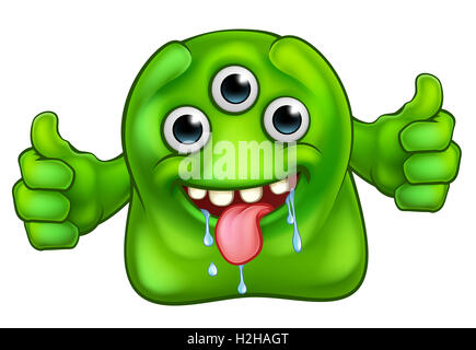 A cartoon cute green alien or monster character Stock Photo