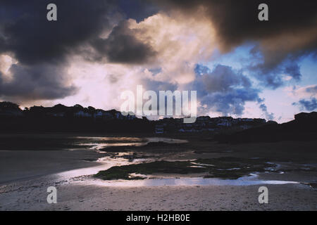 Early Morning View Of The Beach At Polzeath, England Stock Photo - Alamy