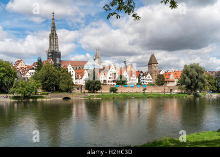 cityscape with danube river and the Ulm Minster, Ulm, Baden-Württemberg, Germany, Europe