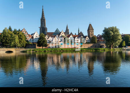cityscape with danube river and the Ulm Minster, Ulm, Baden-Württemberg, Germany, Europe Stock Photo