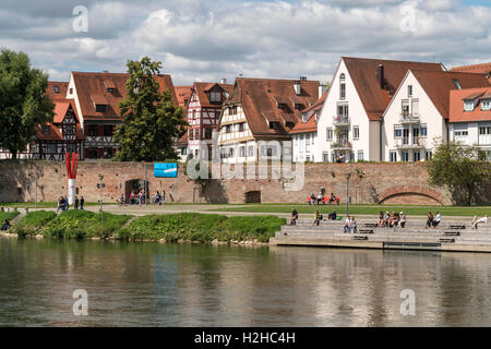 Fischerviertel or fishermen's quarter and danube river in Ulm, Baden-Württemberg, Germany, Europe Stock Photo