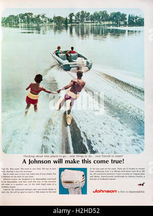 1960s magazine advertisement advertising Johnson outboard motors. Stock Photo