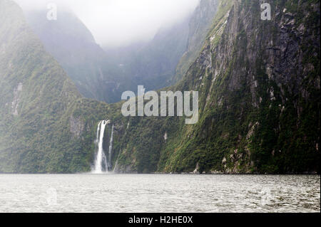Stirling Falls , Milford Sound, Fiordland, South Island of New Zealand Stock Photo