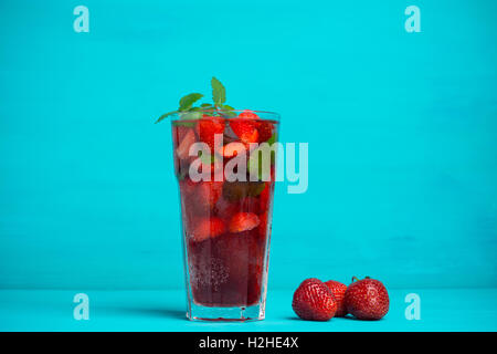 Strawberry mojito cocktail on the wooden background Stock Photo