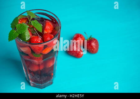 Strawberry mojito cocktail on the wooden background Stock Photo