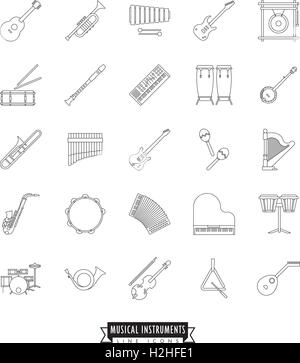 Collection Of 25 Musical Instruments Line Icons Stock Vector