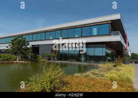 TILGURG, NETHERLANDS - SEPTEMBER 25, 2016: Tesla Motors Assembly Plant in Tilburg, Netherlands. Stock Photo