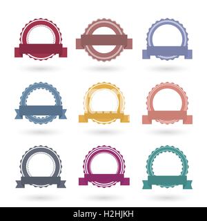 Templates round emblems with ribbons, vector illustration. Stock Vector