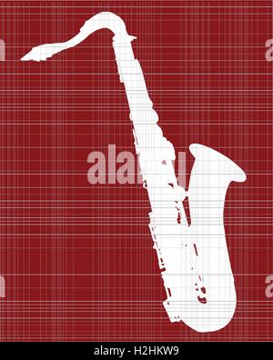 A saxophone silhouette on a red background Stock Vector